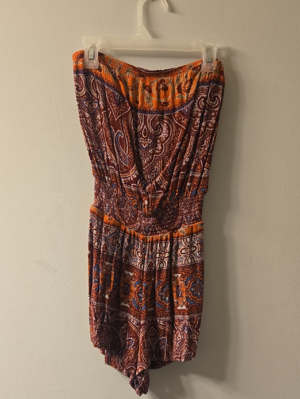 Bohemian Strapless Romper Dress in Orange and Burgundy